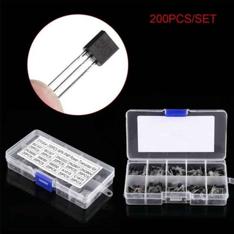 A15R -200Pcs 10Values TO-92 NPN PNP Transistor Assortment Kit BC337 BC327 2N2222 2N2907 2N3904 2N3906 S8050 S8550 A1015 C1815