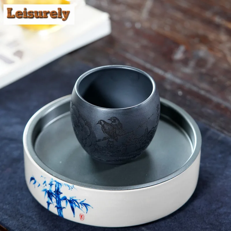 220ml Yixing Zisha Dragon Egg Teacup Retro Tea Bowl Tea Pair Tea-tasting Smelling Cup Chazhan Master Cups Tableware Supplies Cha