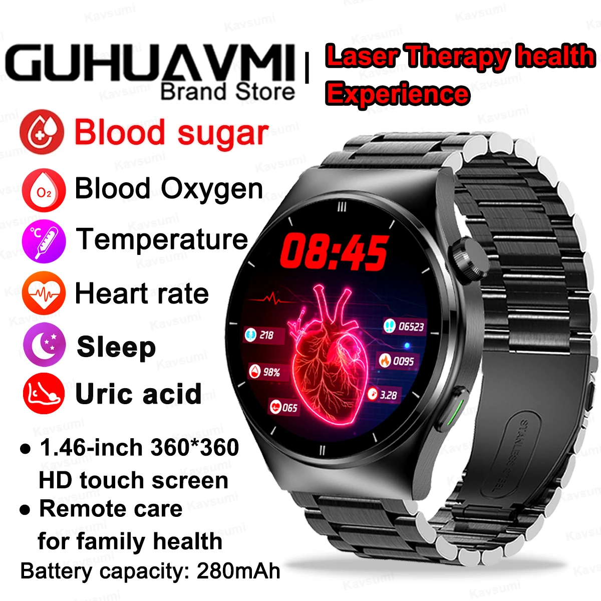 2024 Nuovo Non Invasivo Blood Glucose Blood Fat Smart Watch Men Bluetooth Call Full Touch Screen Vetro Zaffiro Amoled Smartwatch