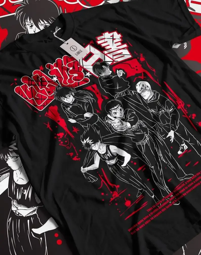Винтажная аниме рубашка, YYH унисекс футболки, Yusuke, Hiei, Kurama и Kazuma рубашка, Винтажная футболка, аниме рубашка подарок