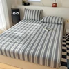 Bonenjoy 100% Cotton Fitted Sheet Yarn Dyed Bed Cover Stripe Style Bed Linen sabanas Elastic Bedsheet (Pillowcase Need Order) 1