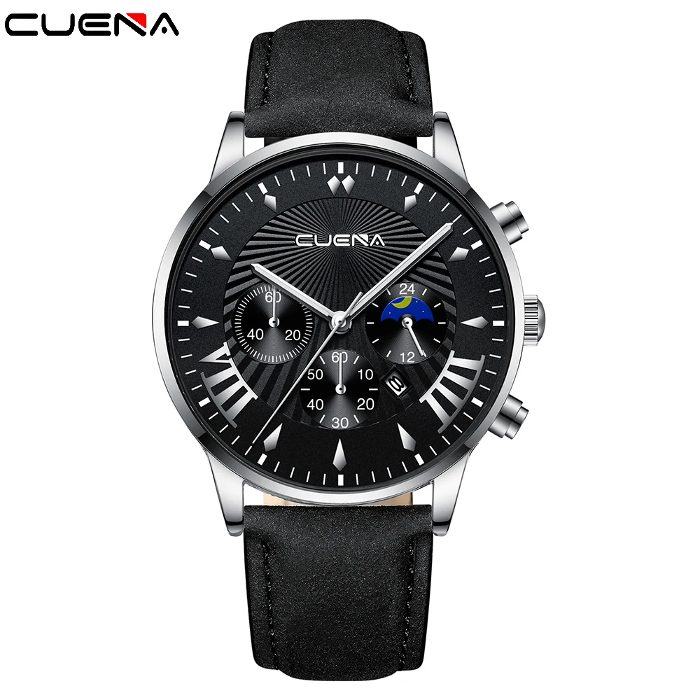 

Relogio Masculino Fashion Watches Mens CUENA Top Luxury Brand Mens Business Leather Military Waterproof Date Dial Big Watch