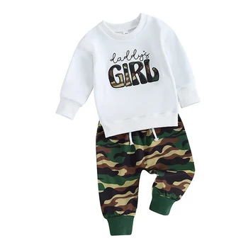 Adorable Baby Girl 2-Piece Spring Outfit Pullover and Camo Pants