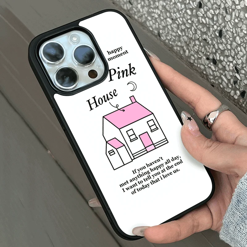Acrylic Shockproof Pink Cabin Phone Case with Black Soft Edge