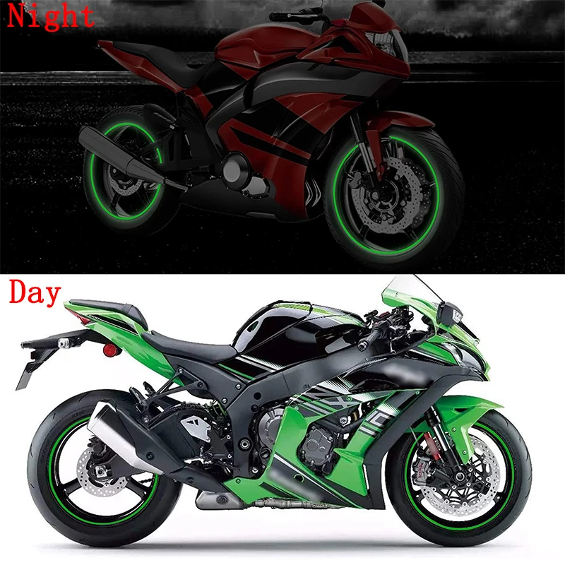 Moto Wheel Tire Stickers Strips Reflective Rim Tape Motorbike Decals Strips for Auto Decoration Accessories 16Pcs 17" 18"