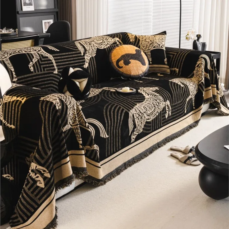 Funda Sofa Home Chenille Horse Print Sofa Mat Throw Blankets All-season Camping Picnic Blanket Cover Sofa Cover 2024 Autumn 4