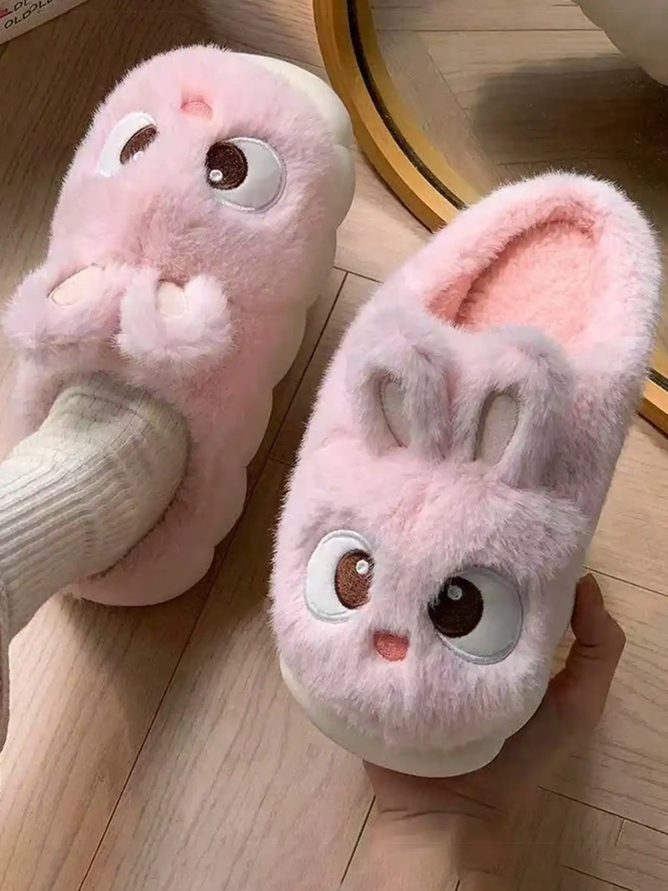 2026 New Style Cartoon Cute Rabbit Slippers for Women, Winter Anti-Slip Warm Comfortable Plush Home Indoor Slides 3
