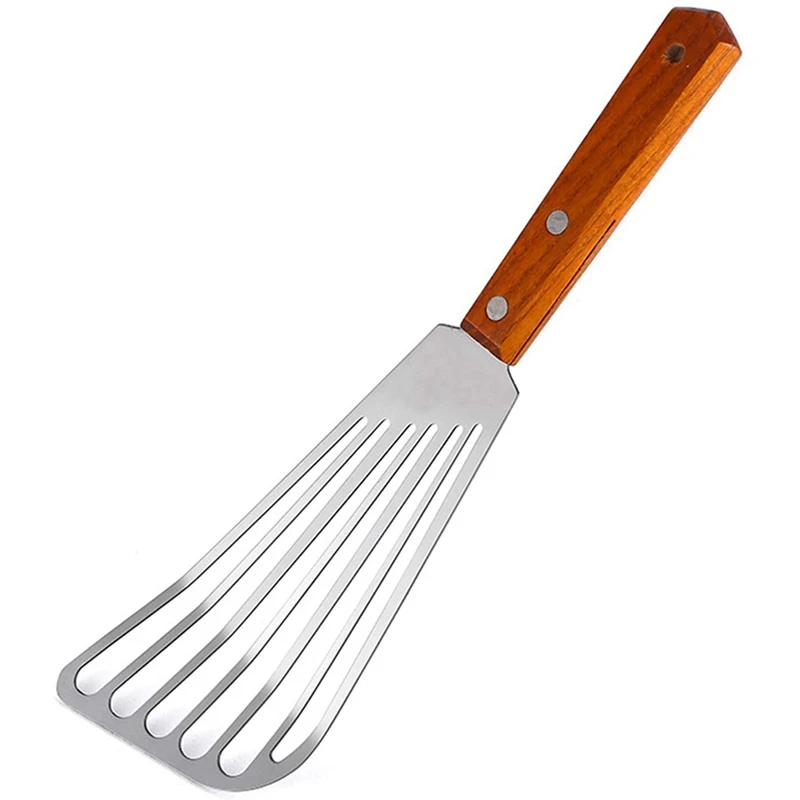 Stainless Steel Fish Spatula Turner, Wood Handle Fish Spatula, Slotted