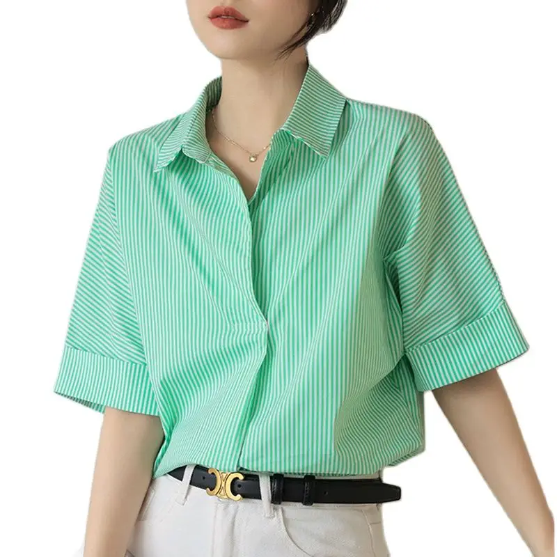 

French Fashion Lady Casaul Fashion Blouse Vertical Striped Printing