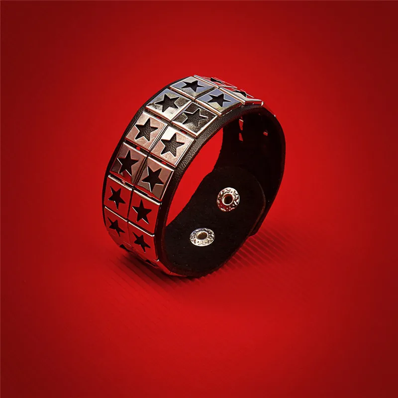 Doppelsterne Lederarmband 80er Jahre Fashion Style Männer Frauen Schmuckgeschenke 12 Doppelsterne Lederarmband 80er Jahre Fashion Style Männer Frauen Schmuckgeschenke 1
