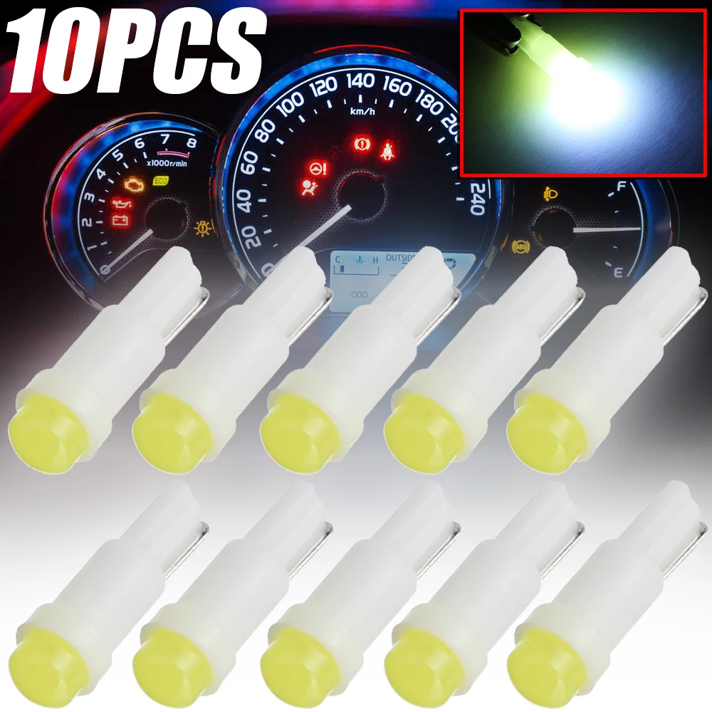 10pcs White T5 COB 1LED Car Dashboard Cluster Gauge Instrument Light Wedge Bulb Car Interior Lights