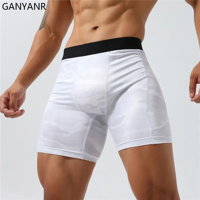 GANYANR Men running tights Quick Dry Milk Silk Compression Shorts for Fitness Breathable Butt Lifting Cycling Workout Gym