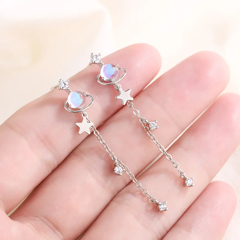 925 Sterling Silver Female Luxury Crystal Round Stud Earrings Vintage Wedding Jewelry White Zircon Stone Earrings 4