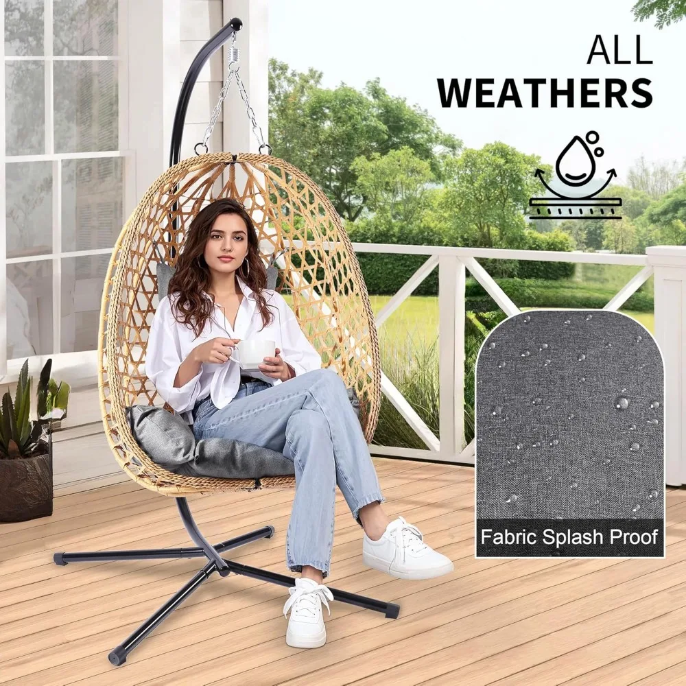 Egg Chair with Stand, Patio Wicker Hanging Chair, Hammock Swing Chair, 350LBS Capacity for Bedroom, Balcony, Garden 3