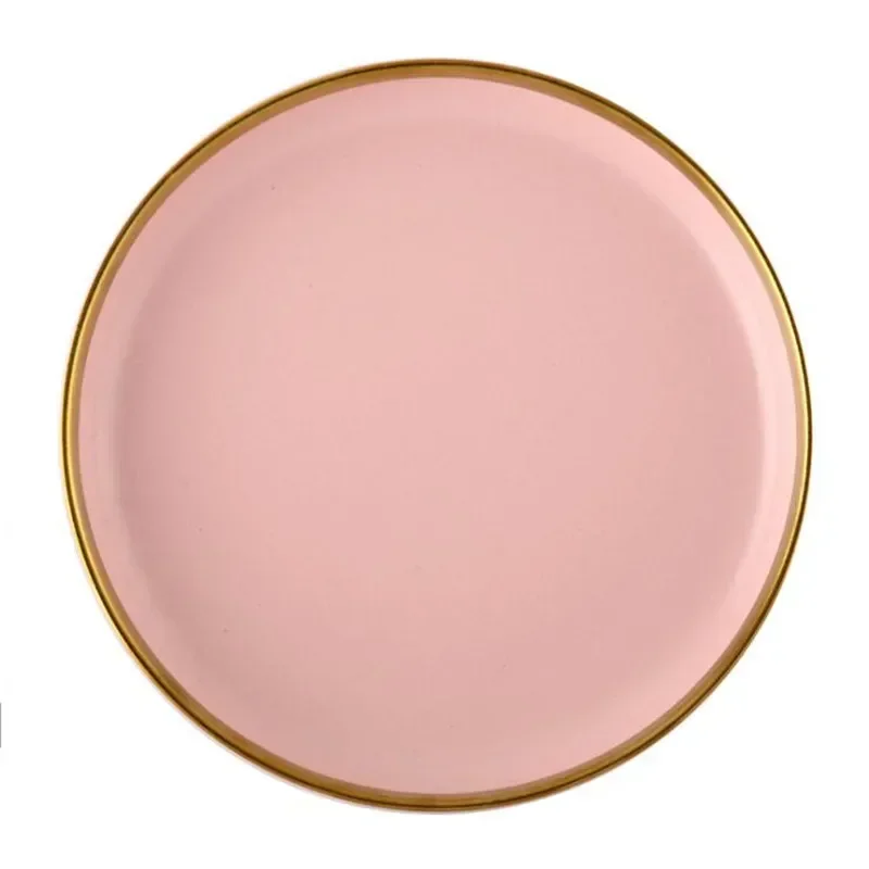 Gilt Rim Pink Dinner Porcelain Plate Set Plate Kitchen Ceramic Tableware Dishes Food Rice Salad Bowl Noodles Mug Cutlery Set 1pc