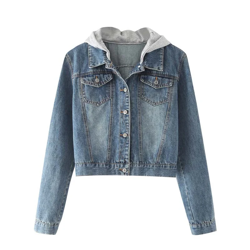 

UNUTH Women Denim Hodded Jacket 2022 Spring Fashion Warm Pockets Button Vintage Ladies Casual Jean Jacket Female Streetwear