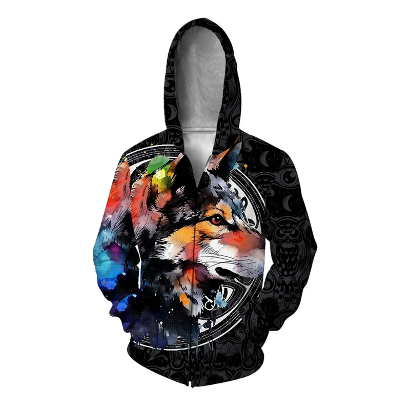 thumbnail image 1 of Sudadera con capucha con estampado 3D de calavera, lobo y pollo para hombre, sudaderas con gráficos de animales para la playa, sudaderas casuales, cómodas, con capucha, holgadas y con cremallera, 1 of 4