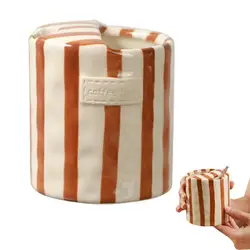 Vintage Hand - Painted Striped Ceramic Coffee Mug, 10oz - Under 200ml (Brown)