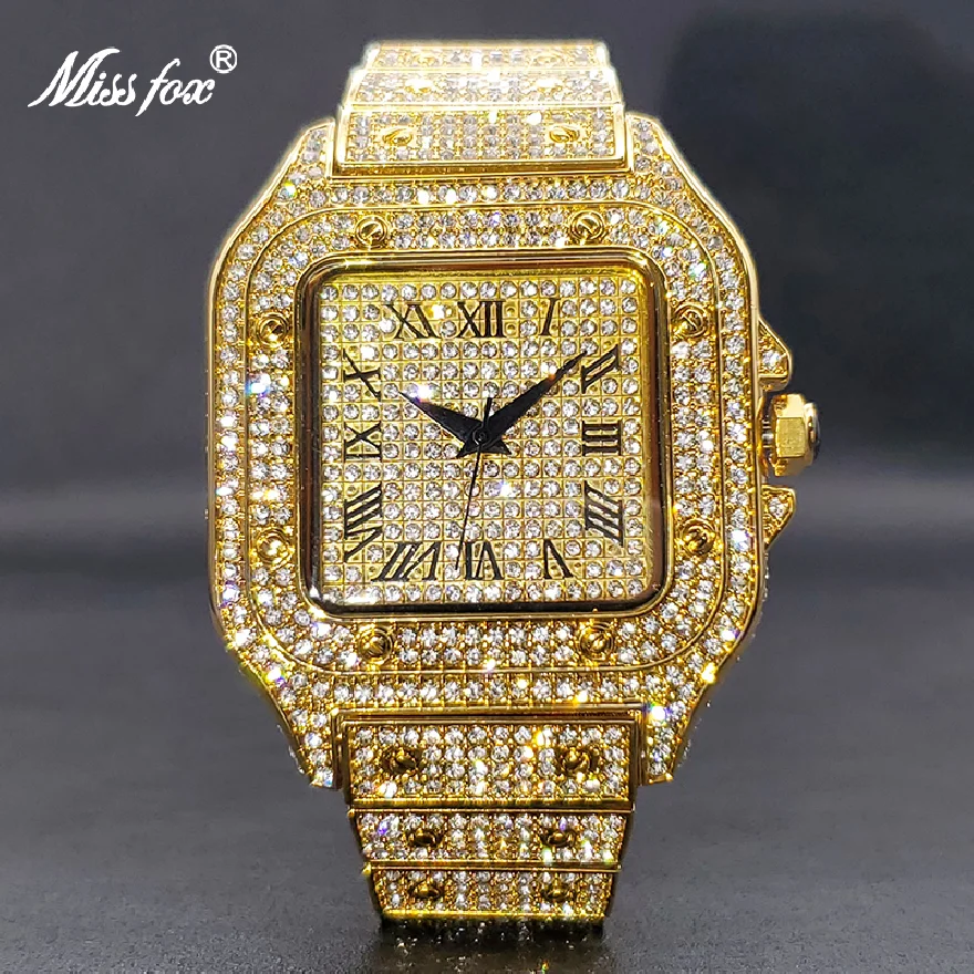 

Ice Out Gold Watch For Men NEW Street Style Hip Hop Waterproof Watches For Male Couple Wristwatches Jewelry Accessories