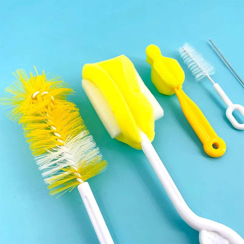 

5pcs/lot Bottle Brush 360 Degree Rotation Baby Pacifier Cup Nipple Cleaning Brushes Set Handheld Soft Head Food Grade Watering