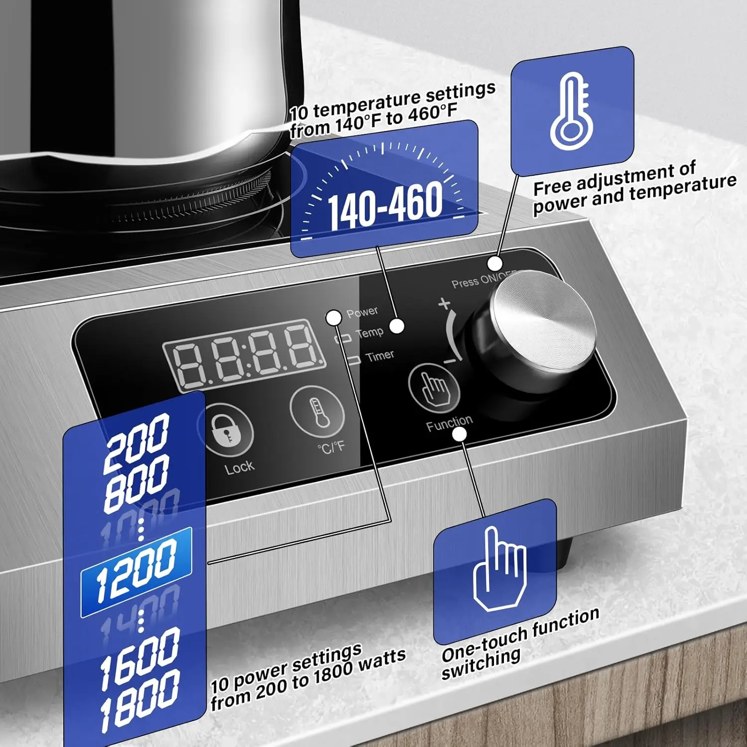 Commercial Induction Cooktop,1800W Induction Burner with sensor touch, knob and LCD screen,ETL-Certified Single Electric Burner