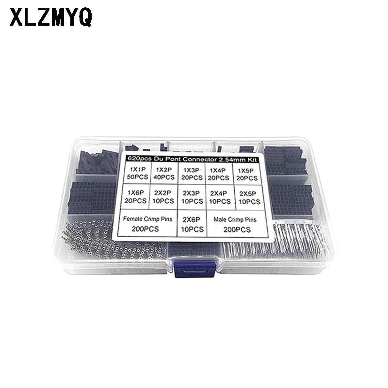 620 pcs DuPont 2.54mm Pitch SM Pin and SN-28B Crimp 1 2 3 4 5 6 Pin Connector Male Female Crimp Terminal DIY Electronic Kits