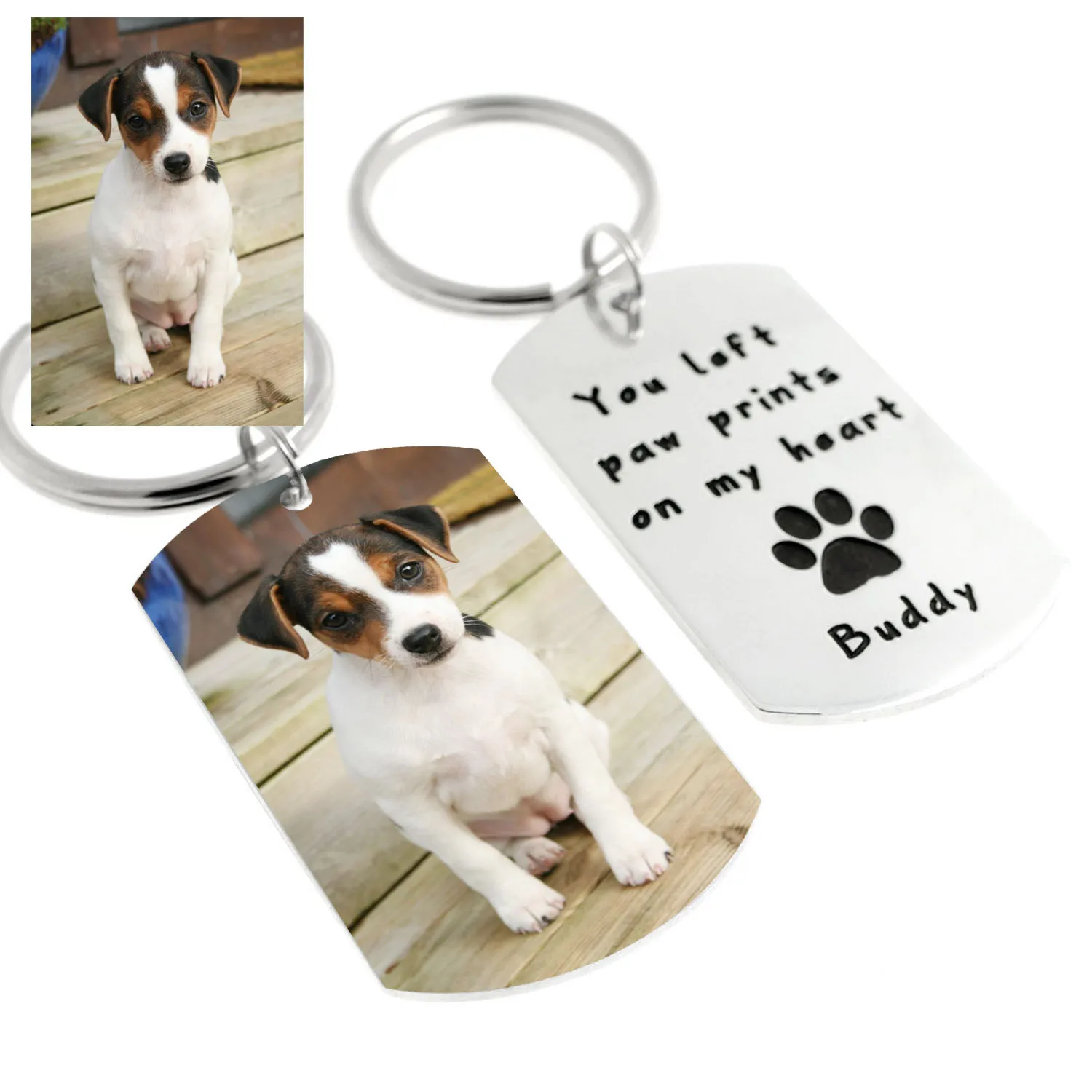 Custom Dog Photo Keychain Dog Tag Keepsake Keyring Personalized Pet