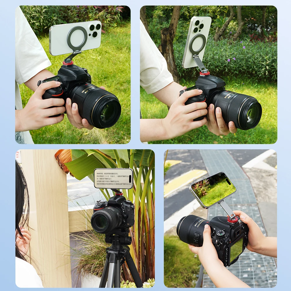Flymile Magsafe Metal Magnetic Fixed Phone Holder Foldable Cold Shoe Tripod Adapter Teleprompter Stand iPhone 17 16 15 14 13