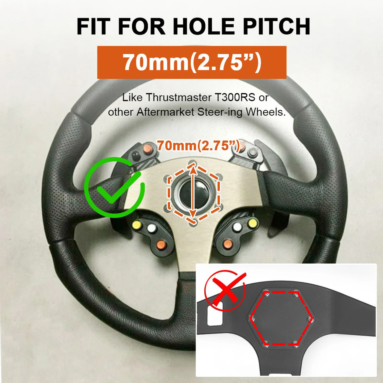 70MM Steering Wheel Adapter Plate For Thrustmaster T300RS  Aluminum 13-14 Inch Racing Car Steering Wheel Game Replacement Part
