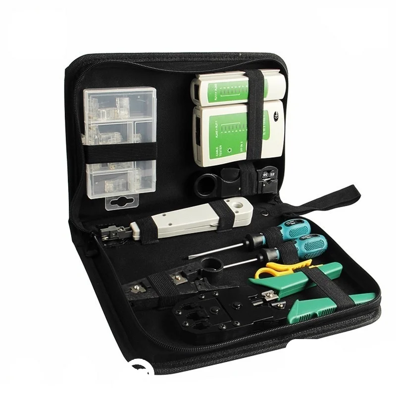 

10pcs LAN Network Tool Kit Set Cable Tester Crimper Stripper Optical Fiber Toolkit Networking Installer Tool Web Tool Bag