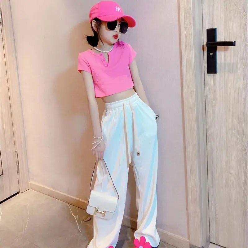 

2023 Summer Spring Girls SweatshirtTops +Drawstring Sweatpant Sets 2Pcs School Kids Tracksuit Child Outfit Jogger Suit 3-10Years
