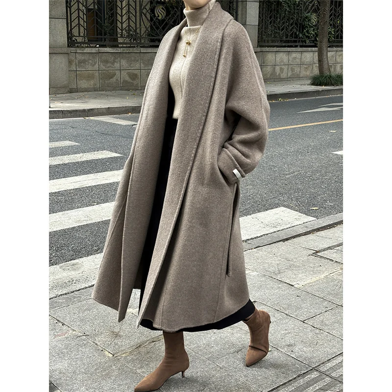 Recommend The New Big Brand Loose Belt Double Sided Woolen Coat For Women's 2023 Winter Temperament Korean Woolen Coat C30