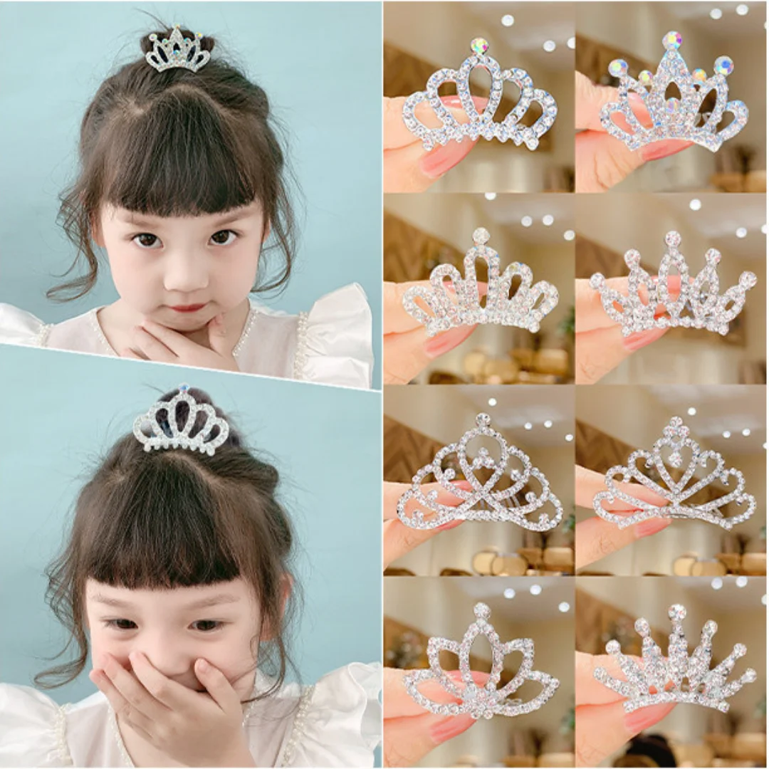 Children's Crown Headwear Girl's Korean Crown Birthday Show Princess Baby's Rhinestone Comb Hairpin Hair Clip Hair Jewelry
