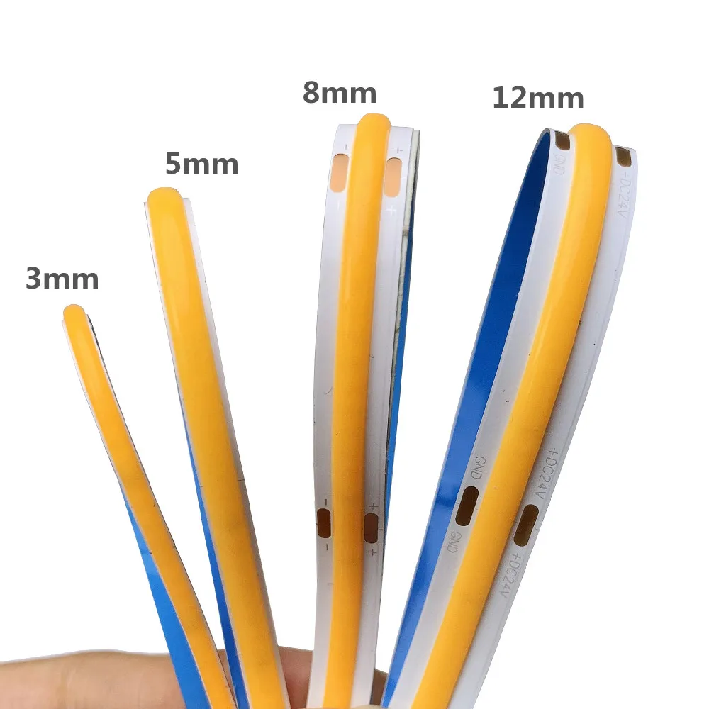 

Гибкая светодиодная лента высокой плотности, 3 мм, 12 В, 24 В, 5 м, 384 светодиодов/м, красный, зеленый, синий, желтый, RA90, декор для кухни и комнаты, 8 мм