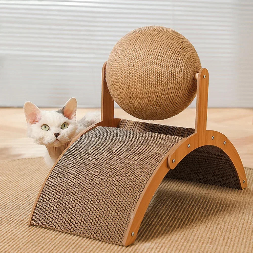 2 In 1 Wooden Cat Scratcher Wear-Resistant Grinding Paw Scratch Toy Board Sisal Scratching Ball Scrapers For Cats Scraper cat kitten scratcher board pad mats sisal pets scratching post sleeping mat toy claws care cats furniture products suppliers