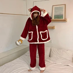 Christmas Pajamas Set Female Comfortable Outer Wear Loungewear Students Cute Age Reduction Warm Loose Suit Pajamas Sleepwear