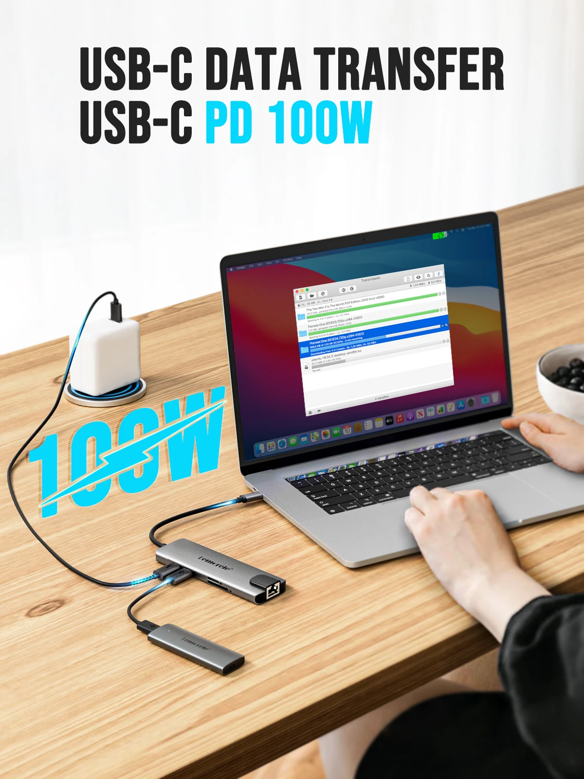 USB C-hub, 5-in-1 type C multipoort-adapter met HDMI 4K, 3 USB-A, 100 W PD, aluminium behuizing USB-C dongle compatibel met MacBook Pro/Air, iPad Pro, iMac, iPhone 15 Pro/Pro Max, XPS