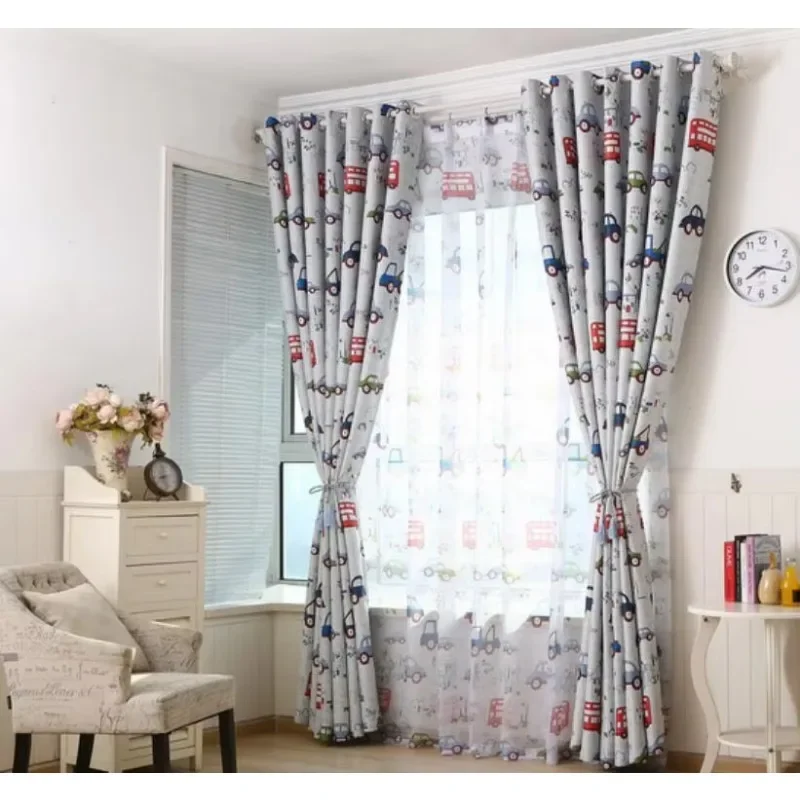 2025 New 1PC Children's Bedroom Cartoon Car Pattern Children's Blackout Curtain Cloth Window Screen  Cortina  Window Curtain 3