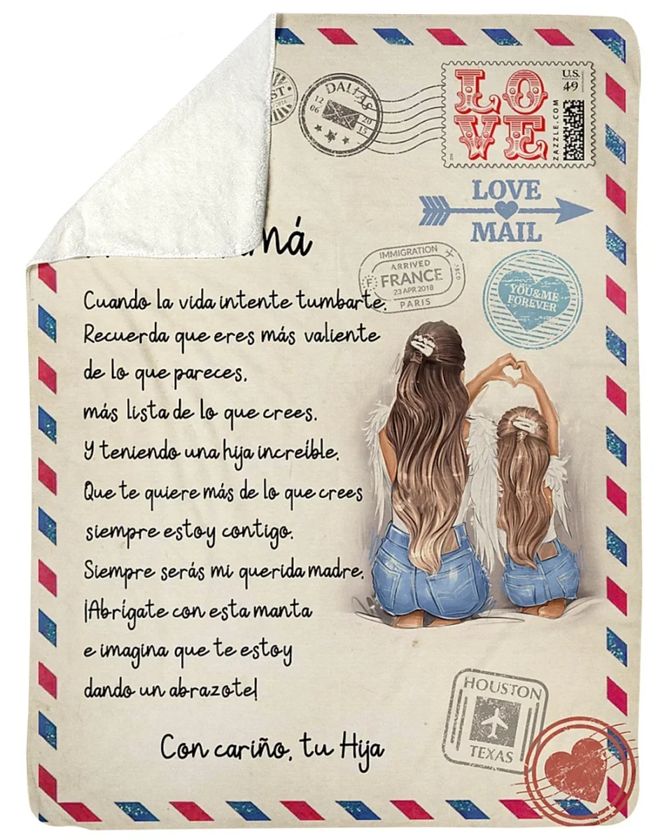 POR AVION CARTA A MI MAMA CON CARIÑO TU HIJA| Comfortable high-quality fleece Sherpa woven blanket 2
