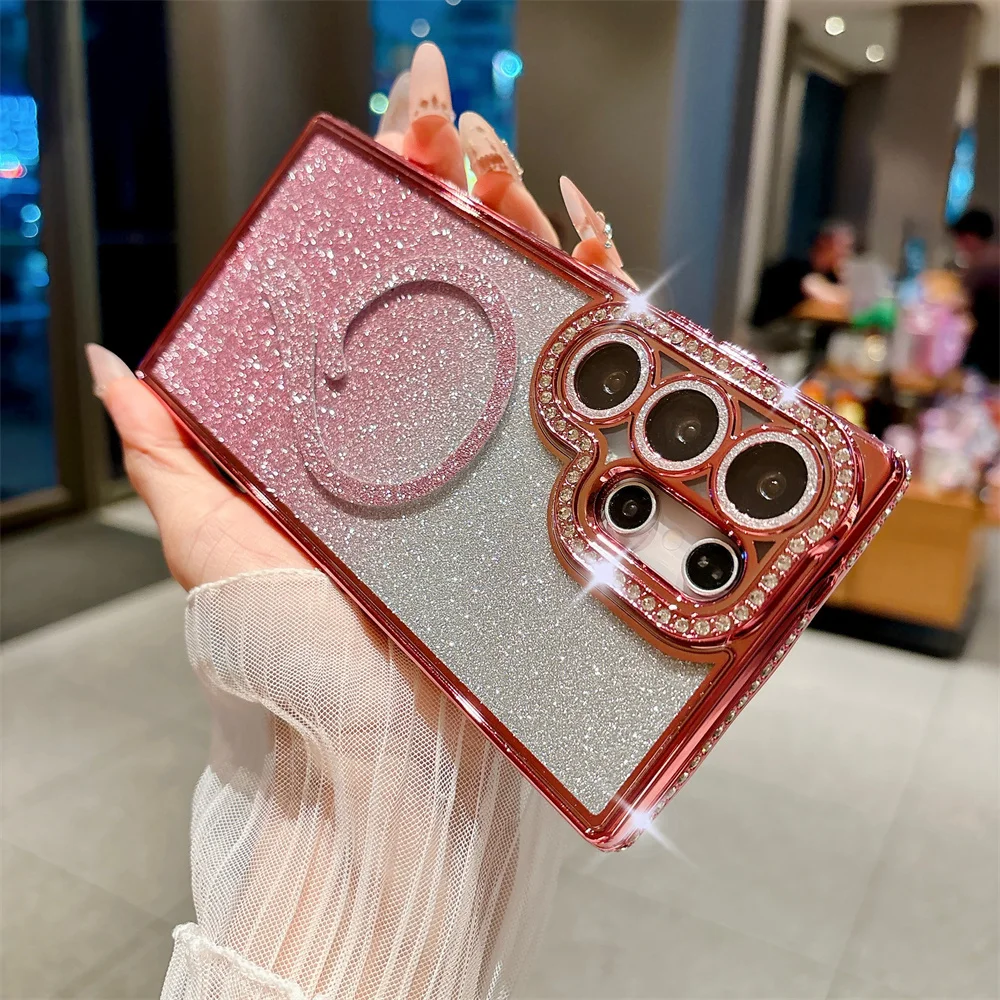 Glamorous Rhinestone Bling Glitter Phone Case with Wireless Charging Compatibility