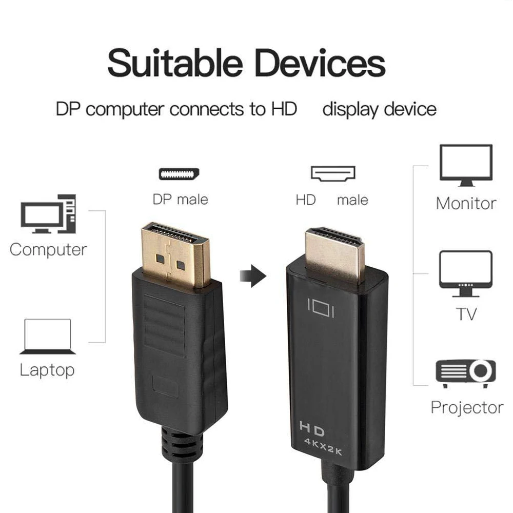 Переходник DP-HDMI, 4K, 30 Гц, DisplayPort-HD Переходник DP-HDMI, 4K, 30 Гц, DisplayPort-HD