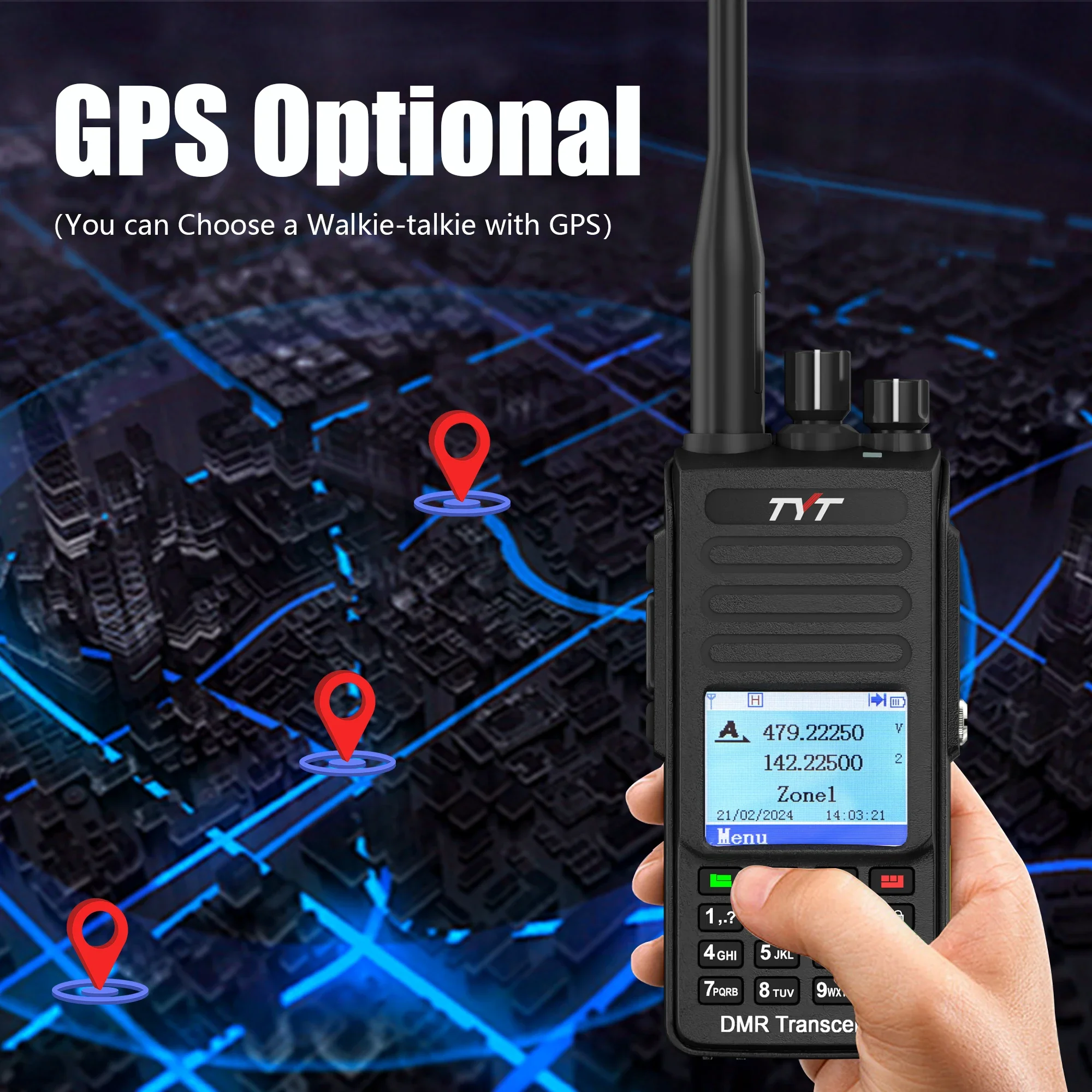 TYT MD-UV390 Plus Walkie Talkie 3600mAh 10W Type-C Charging GPS AES256 Encryption IP67 Waterproof DMR Digital Radio MD-UV390 390 4