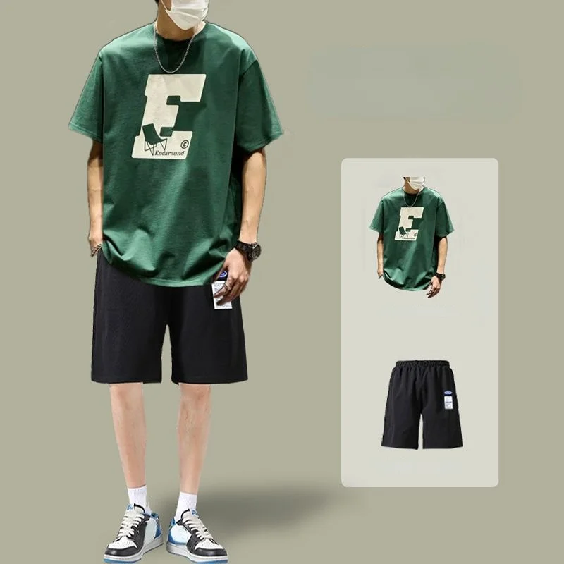 T Shirt Man Tracksuit Cotton Top Elastic Alphabet Men's Clothing Luxury Kpop Sports Suits Polyester Sportswear Nylon Shorts Sets