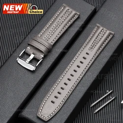 Vintage Handmade Leather Smartwatch Strap - Buckle & Stitching Design, 22mm Bracelet - 22mm (Grey)
