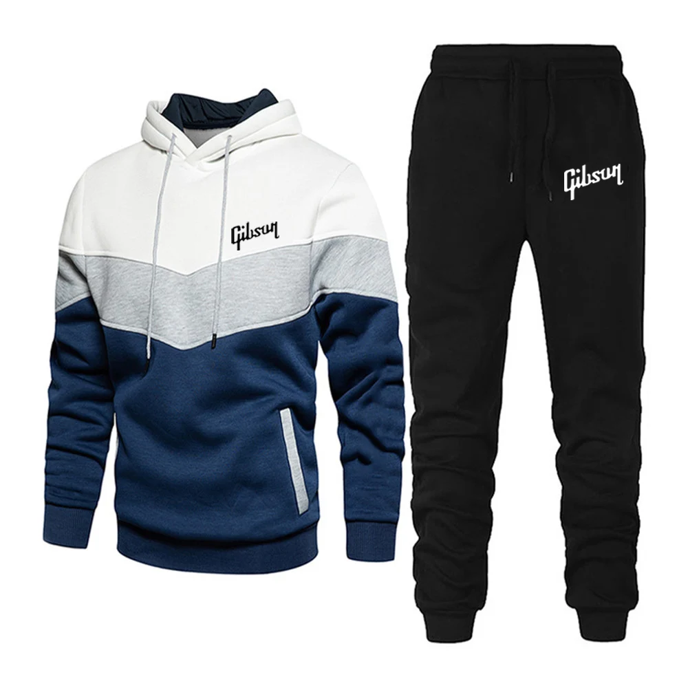 

Gibson 2023 Men's Printing Fashionable Hoodies Three-Color Stitching Spring and Autumn Sweater+Casual Sweatpants popular Suits