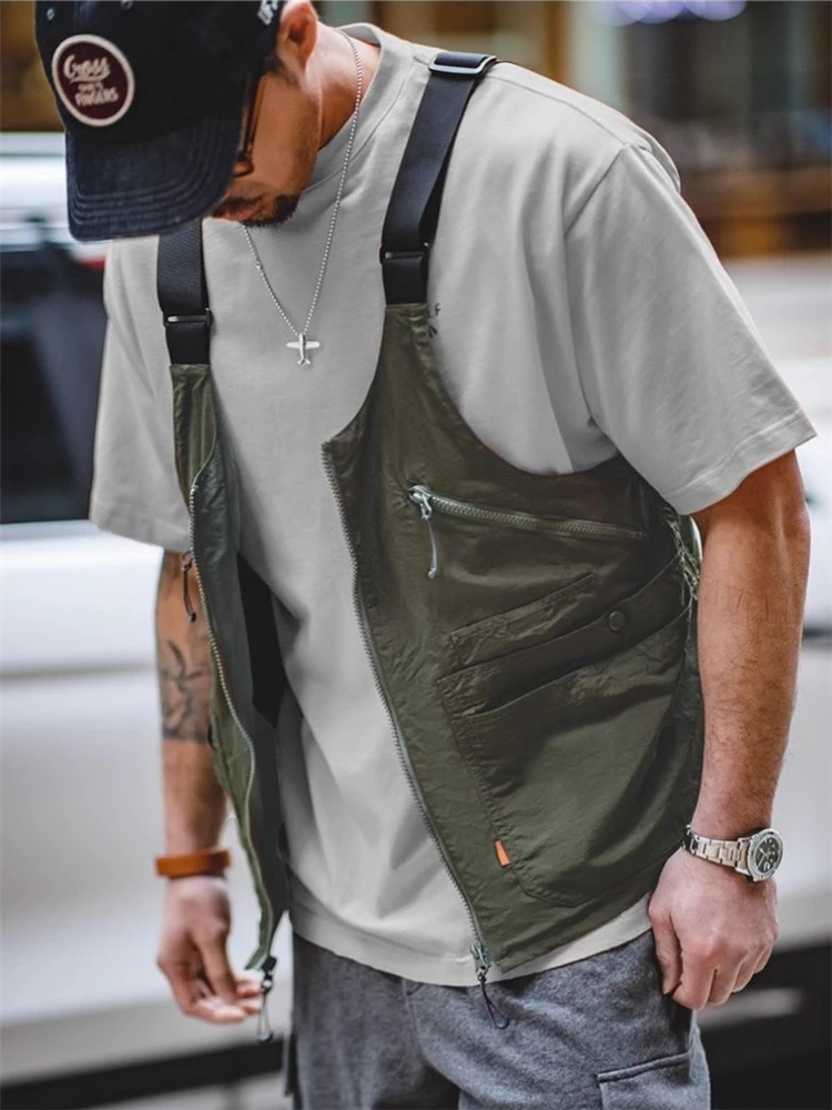 Cooling Vest Fisherman Vest Loose Fashionable Pocket Vest Fishing Jacket Men's Outdoor Fapanese Workwear Functional American Vest Suspender Summer