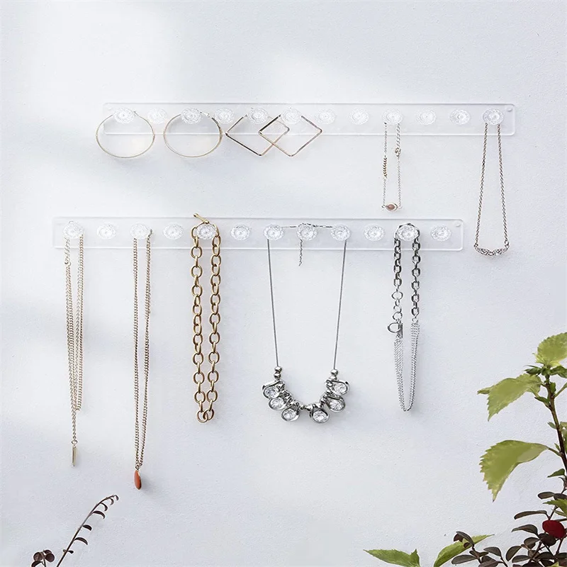 Transparent Acrylic Jewelry Hooks Adhesive Paste Necklace Bracelet Earring Hanger Jewelry Ring Display Rack Storage Organizer solid acrylic jewelry ring display slot stand holder round shop counter table organizer presentation case stud earring show rack
