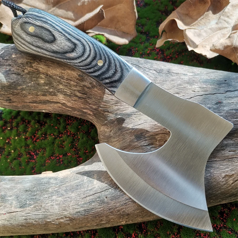 Portable Tactical Stainless Steel Camping Hunting Survival Axe with Colored Wooden Handle - Lightweight Outdoor Defense Tool 5