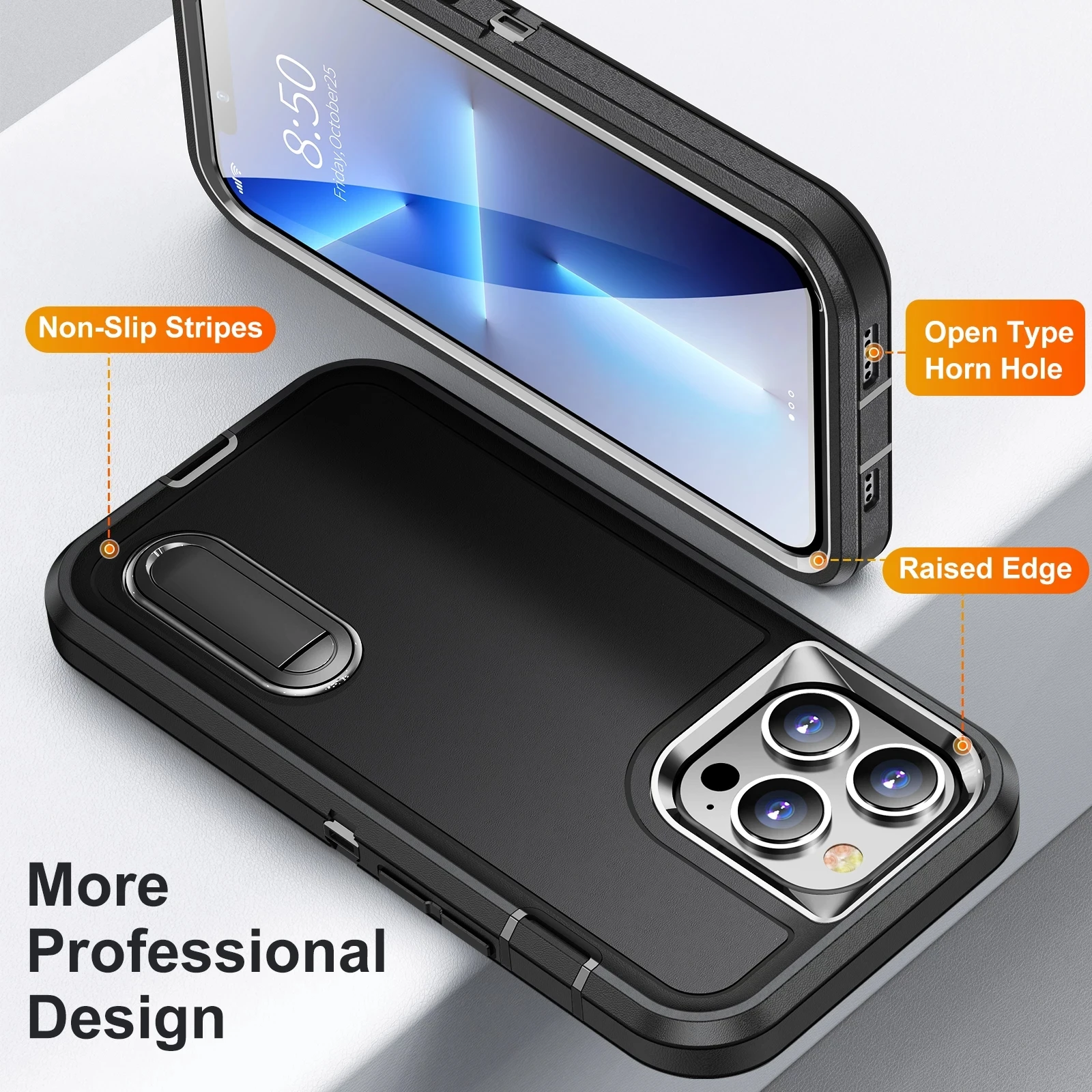 Rugged Shockproof Defense Case with Metal Bracket Back Cover