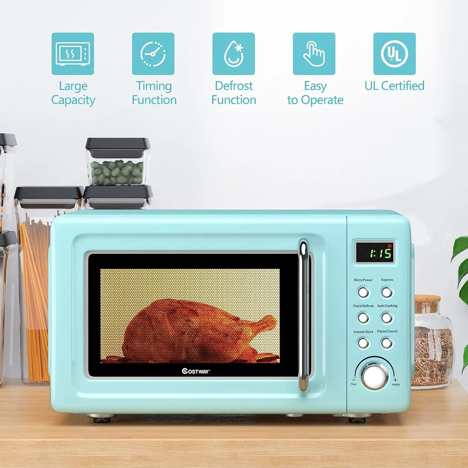 Retro Countertop Microwave Oven, 0.7Cu.ft, 700-Watt, High Energy Efficiency, 5 Micro Power, Delayed Start Function, with Glass 2